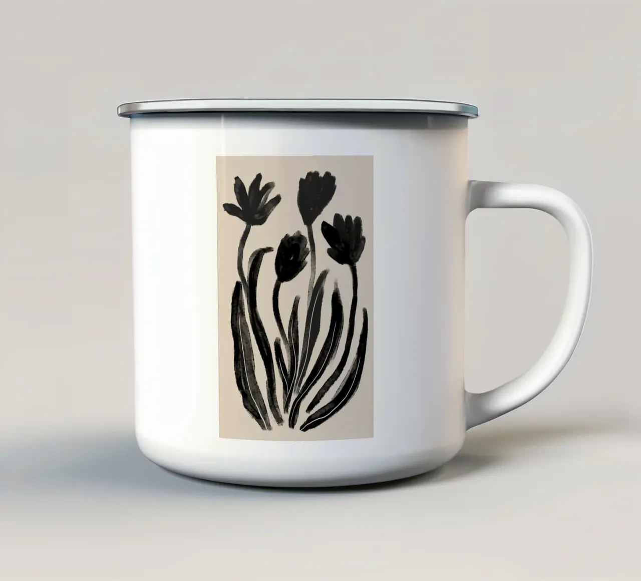 Astratto nero floreale botanico tazza in smalto da Melloi Art Print