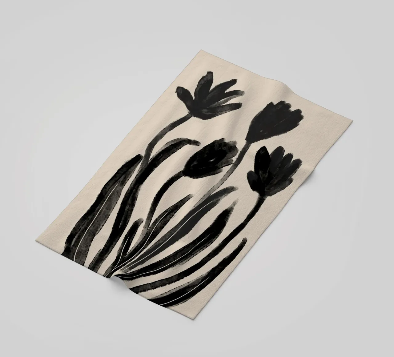 Astratto nero floreale botanico telo mare da Melloi Art Print