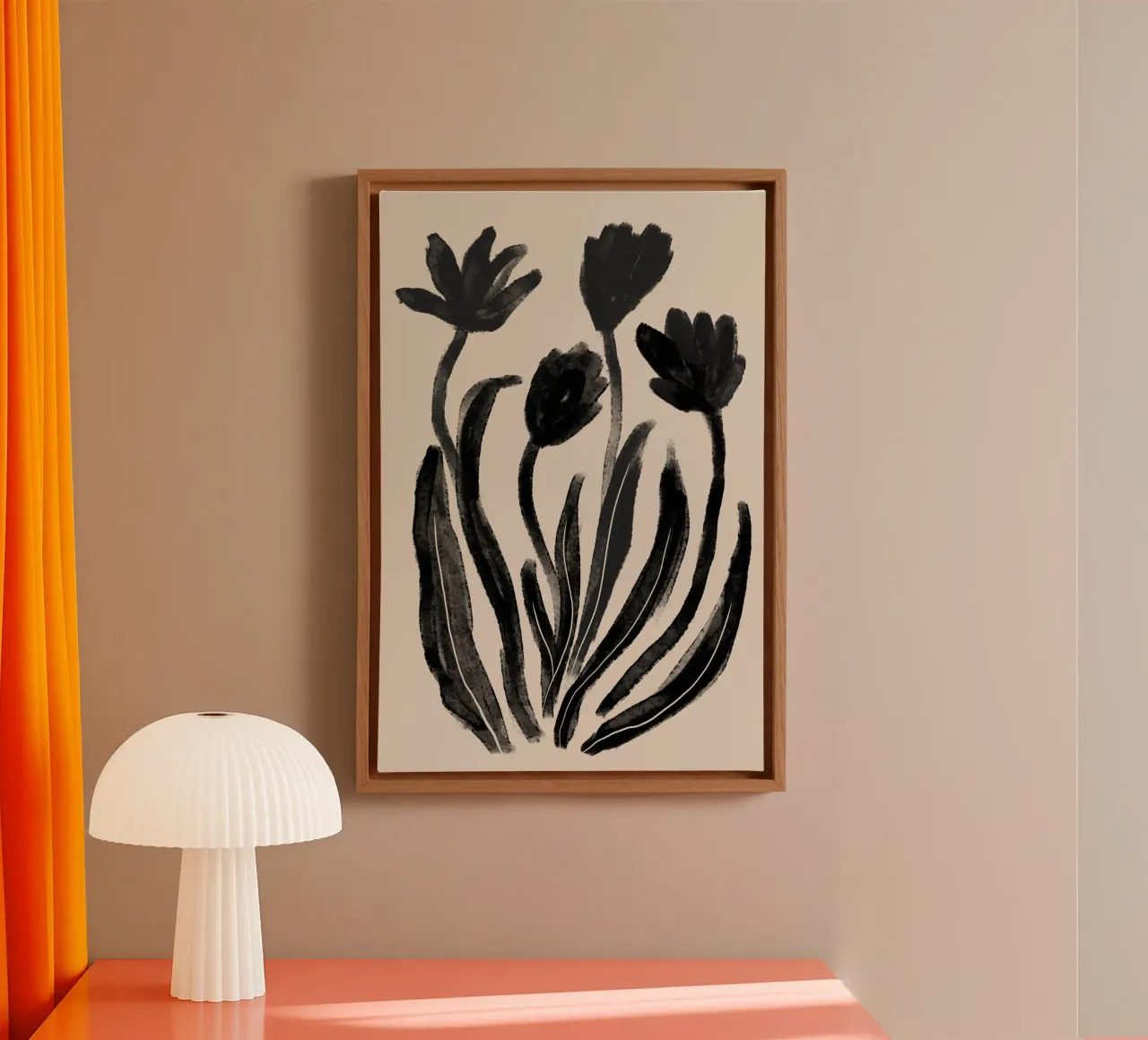 Astratto nero floreale botanico tela da Melloi Art Print