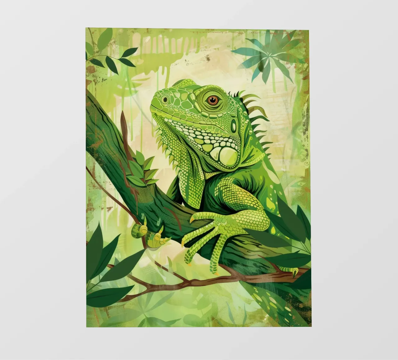 Green iguana resting on a branch surrounded by leaves photo wallpaper by DesignDoodle
