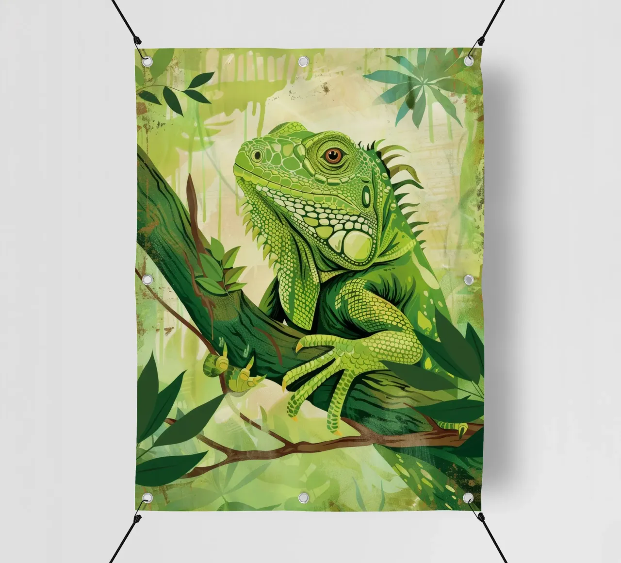Green iguana resting on a branch surrounded by leaves pvc cover by DesignDoodle