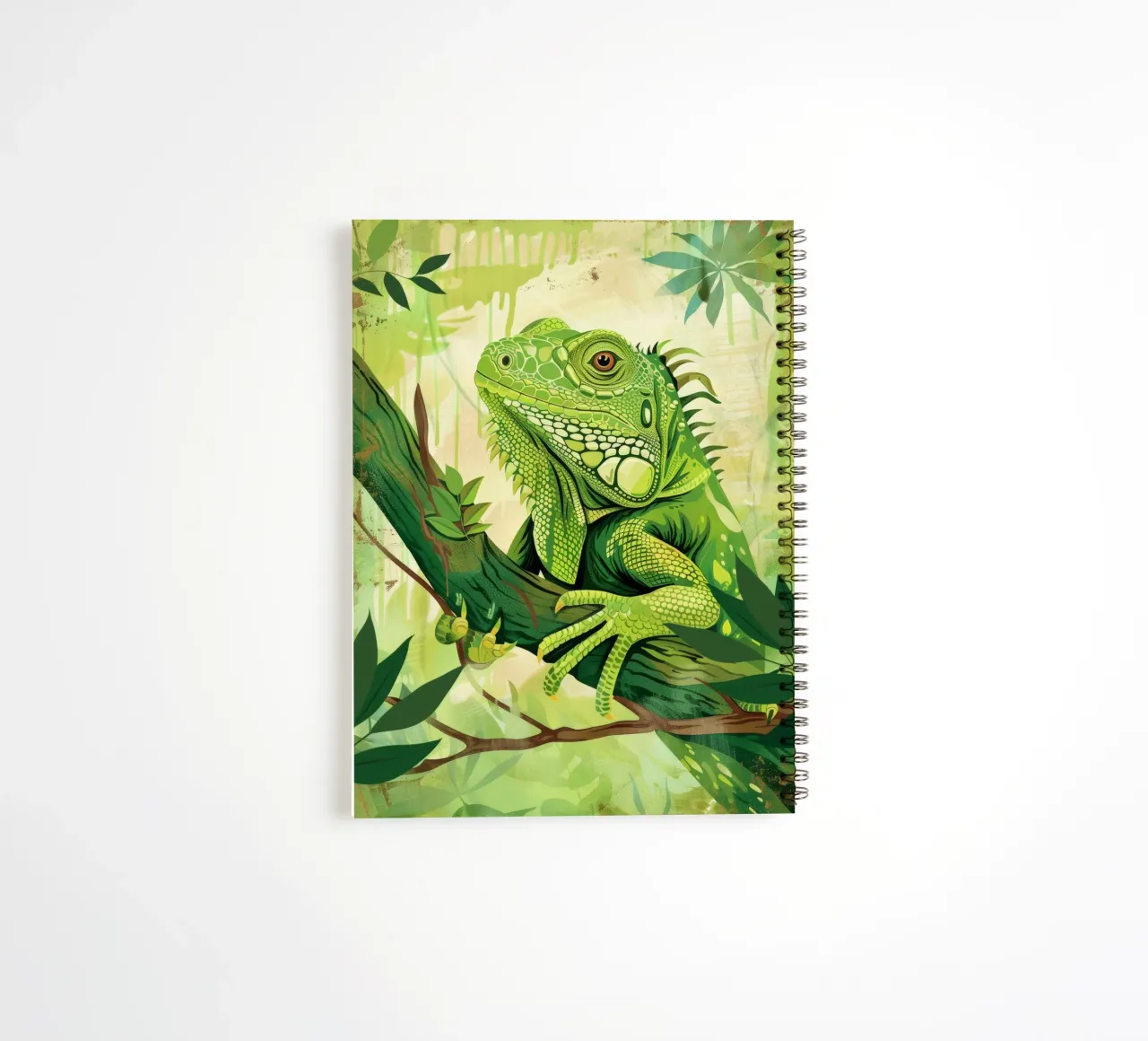 Green iguana resting on a branch surrounded by leaves spiral notebook by DesignDoodle
