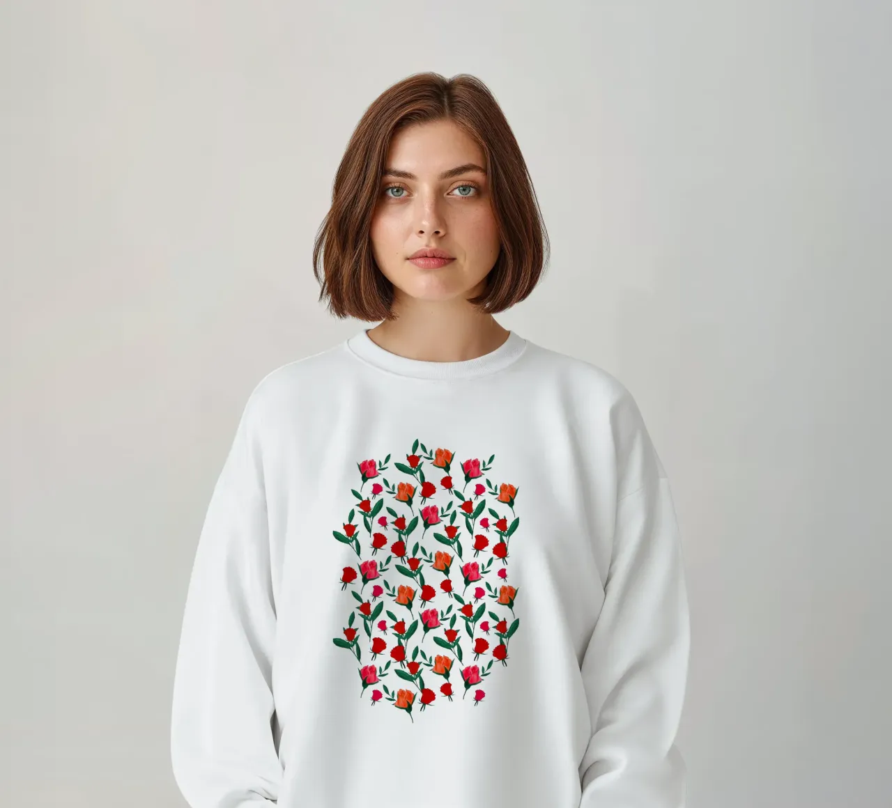 Rosebud Print Rust Orange sweatshirt by SilverPegasus