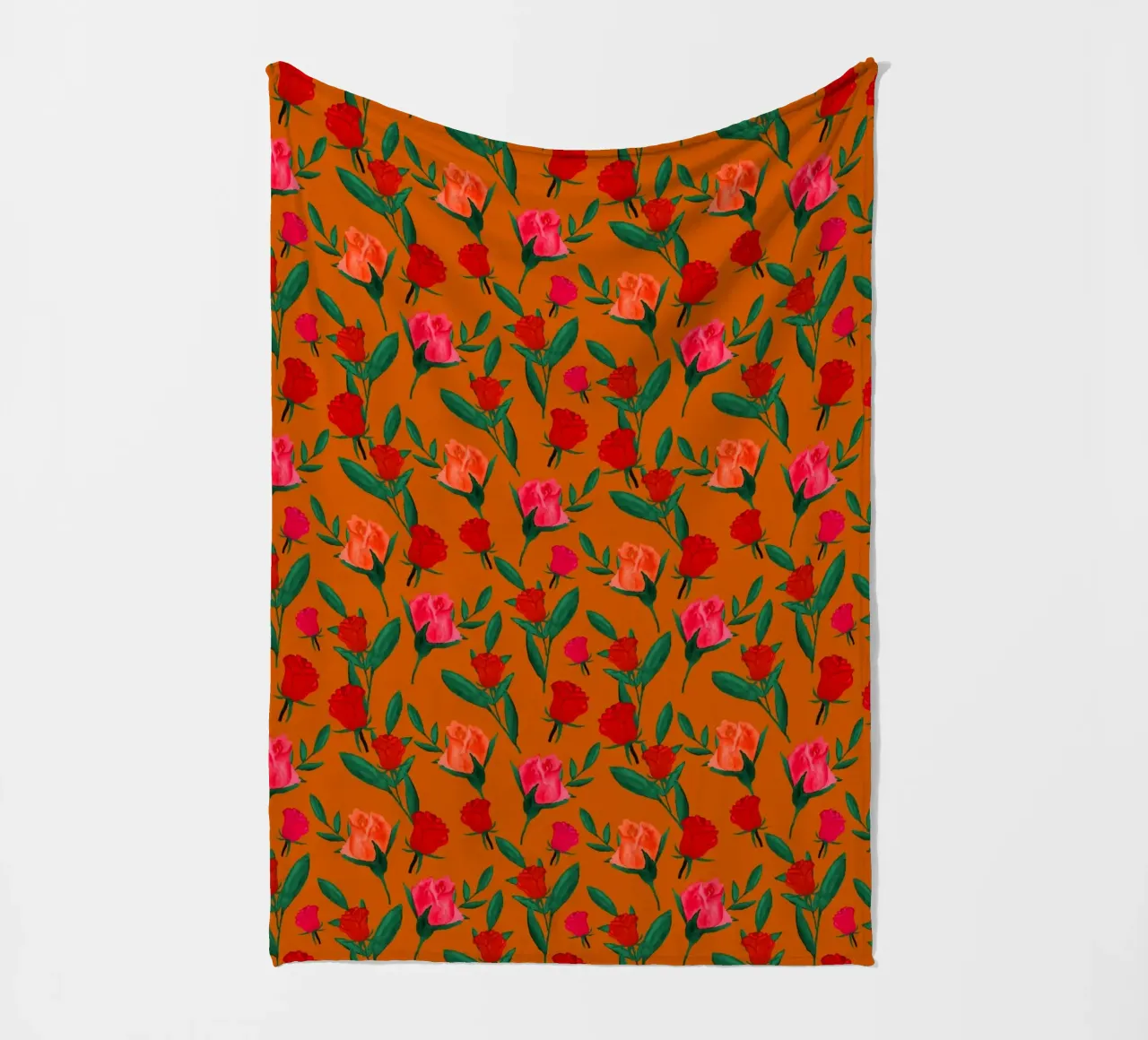 Rosebud Print Rust Orange fleece blanket by SilverPegasus