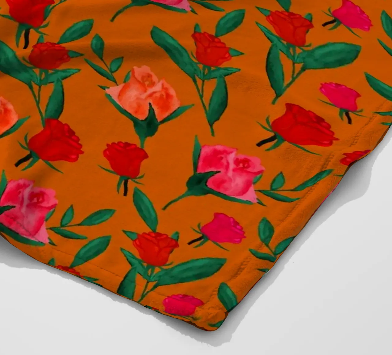 Rosebud Print Rust Orange fleece blanket by SilverPegasus