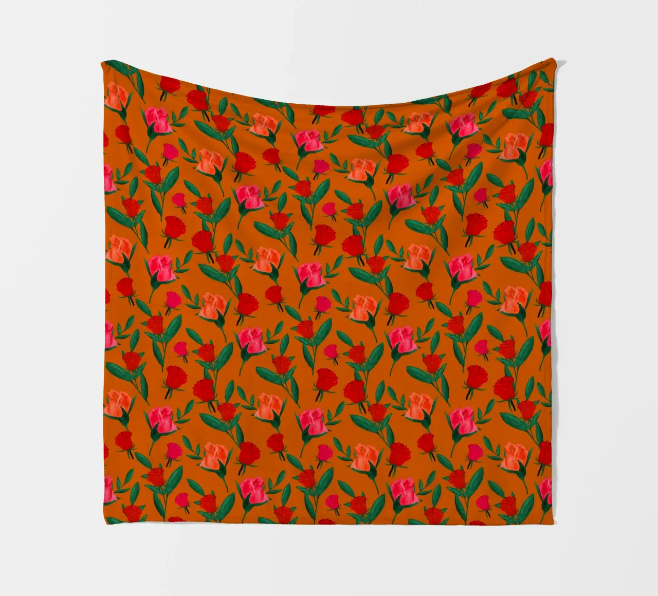 Rosebud Print Rust Orange fleece blanket by SilverPegasus