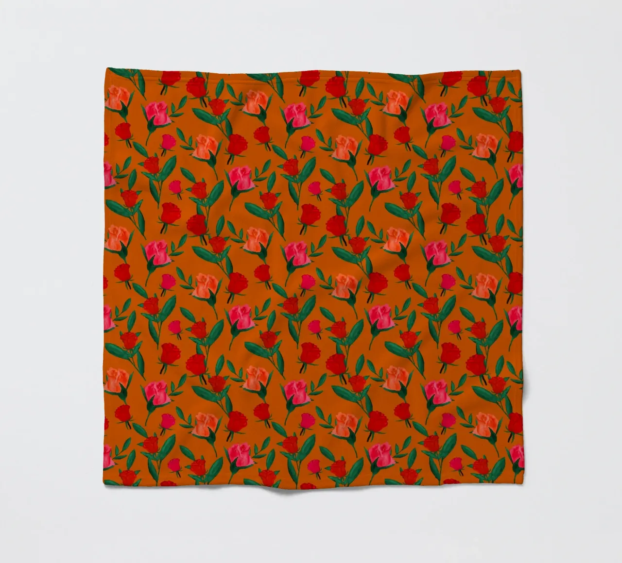 Rosebud Print Rust Orange fleece blanket by SilverPegasus