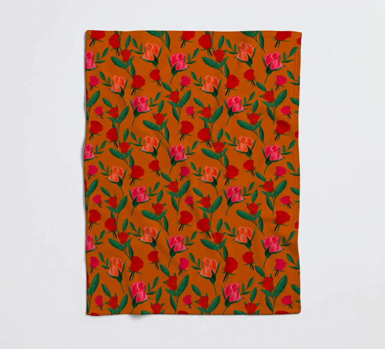 Rosebud Print Rust Orange fleece blanket by SilverPegasus