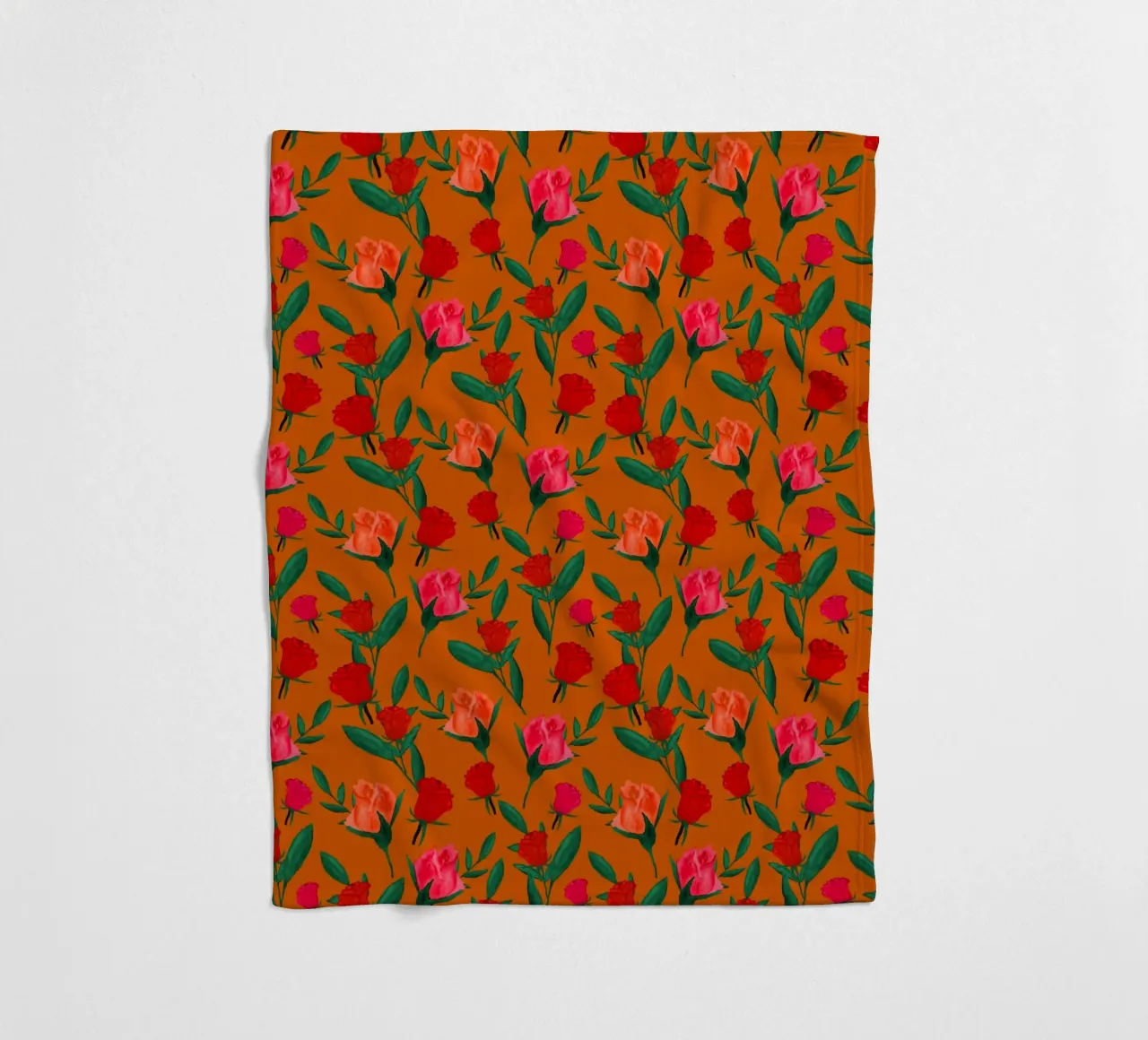Rosebud Print Rust Orange fleece blanket by SilverPegasus