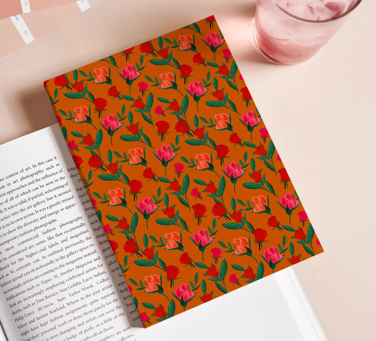 Rosebud Print Rust Orange notebook by SilverPegasus