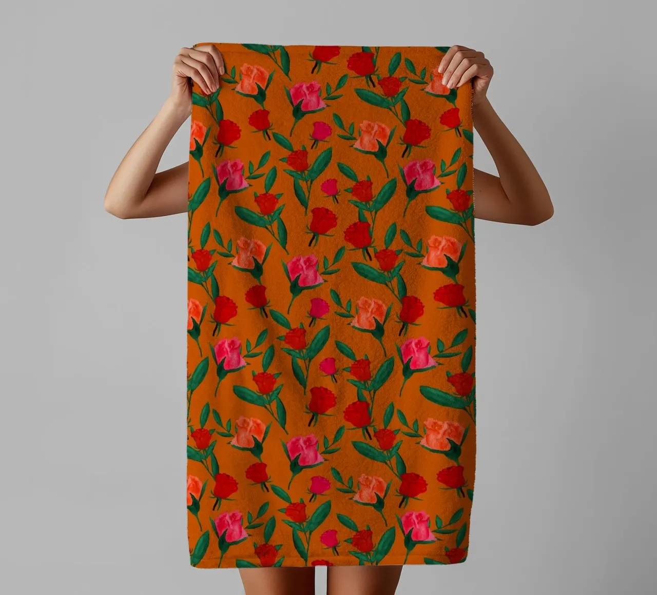 Rosebud Print Rust Orange towel by SilverPegasus