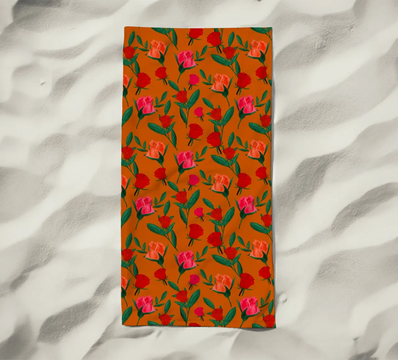 Rosebud Print Rust Orange beach towel by SilverPegasus