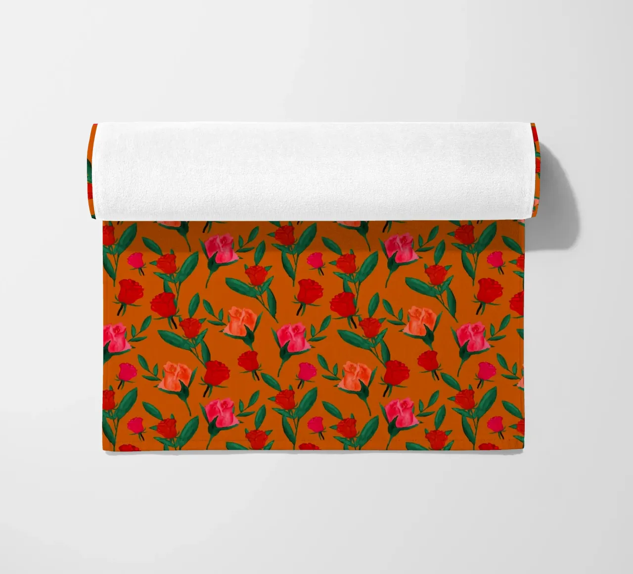 Rosebud Print Rust Orange beach towel by SilverPegasus
