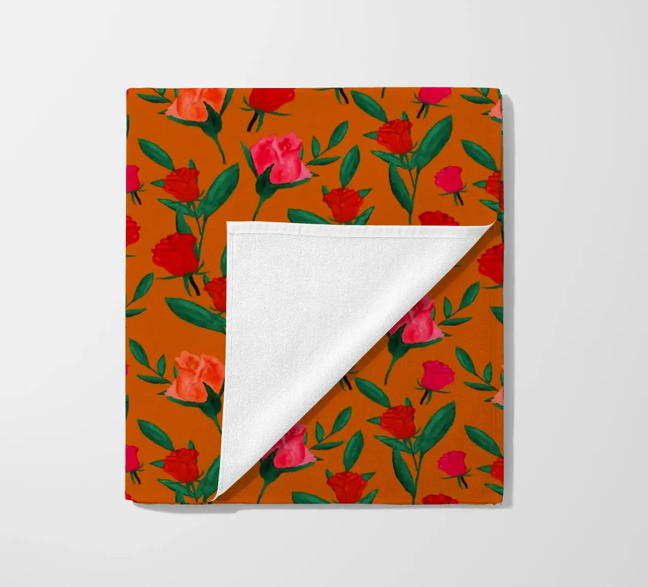 Rosebud Print Rust Orange beach towel by SilverPegasus