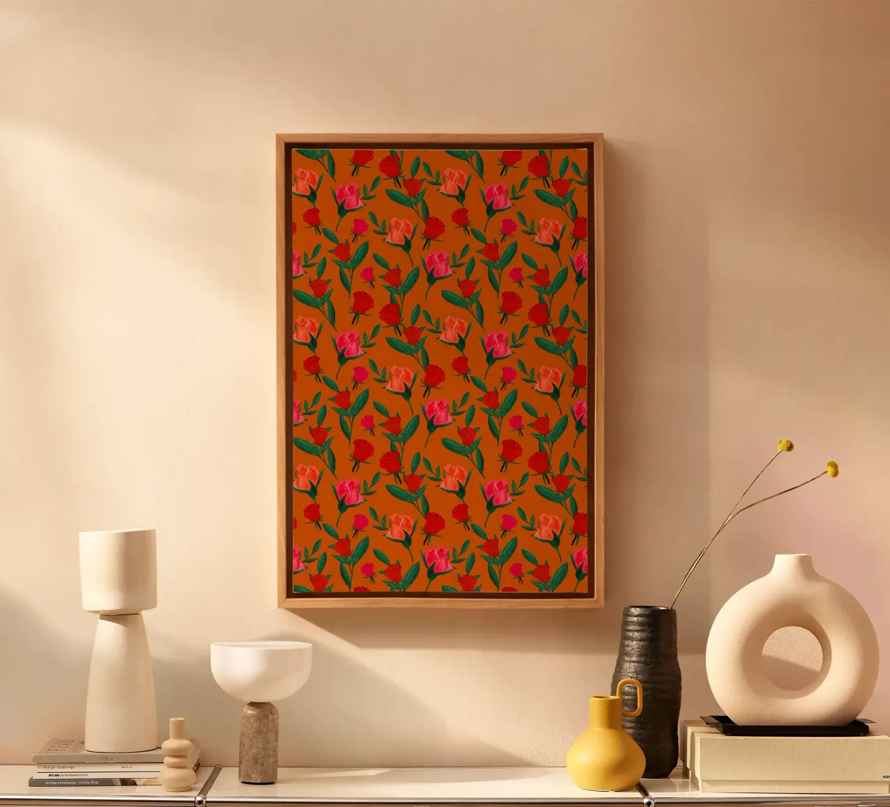 Rosebud Print Rust Orange canvas by SilverPegasus
