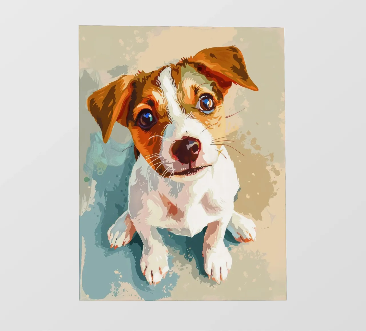 Chiot mignon aux yeux expressifs assis sur fond clair bâche pvc de DesignDoodle