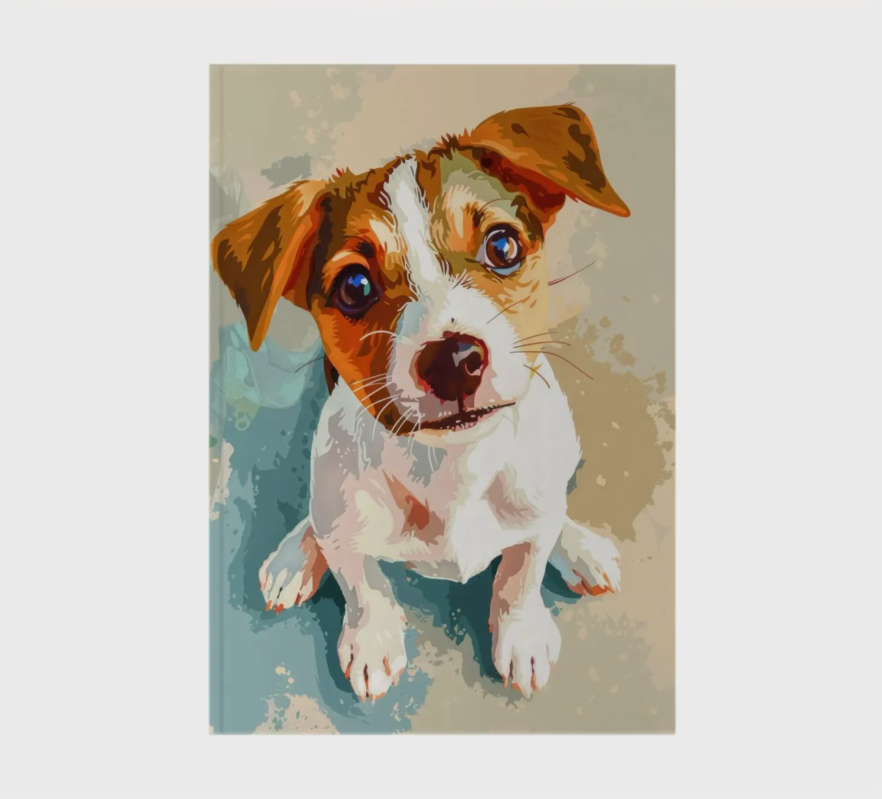 Cute puppy with expressive eyes sitting on light background notebook by DesignDoodle