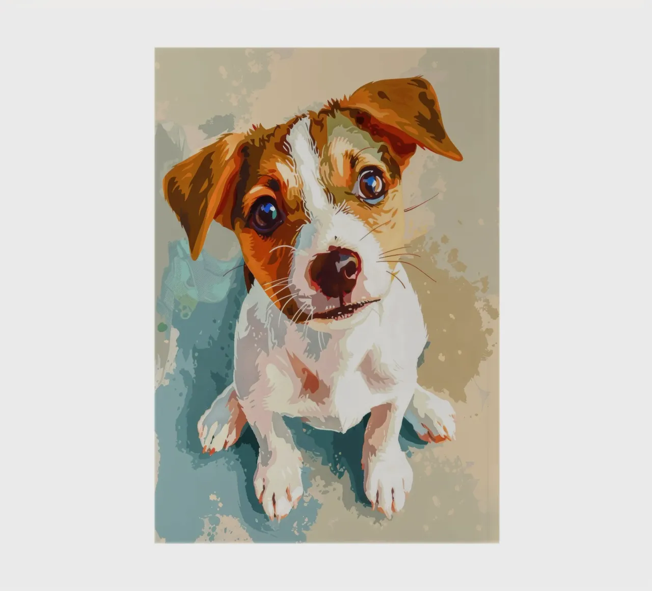 Cute puppy with expressive eyes sitting on light background notebook by DesignDoodle