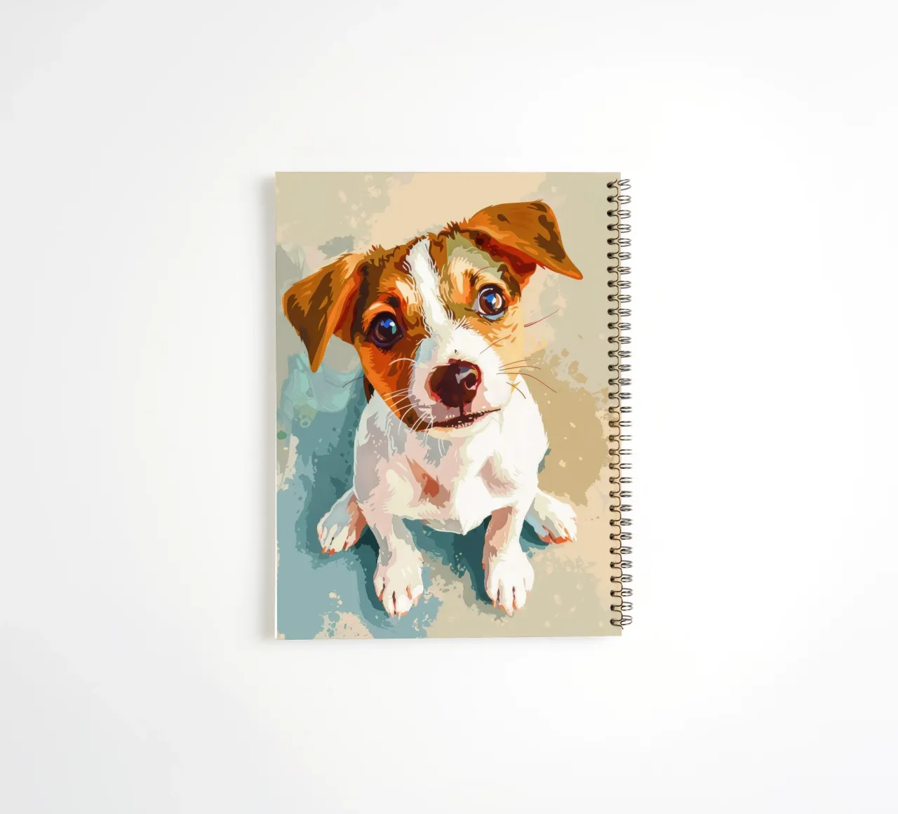 Cute puppy with expressive eyes sitting on light background spiral notebook by DesignDoodle
