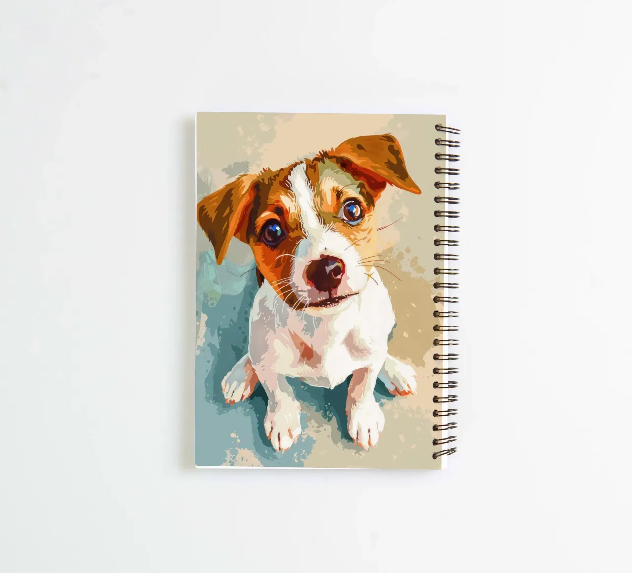 Cute puppy with expressive eyes sitting on light background spiral notebook by DesignDoodle