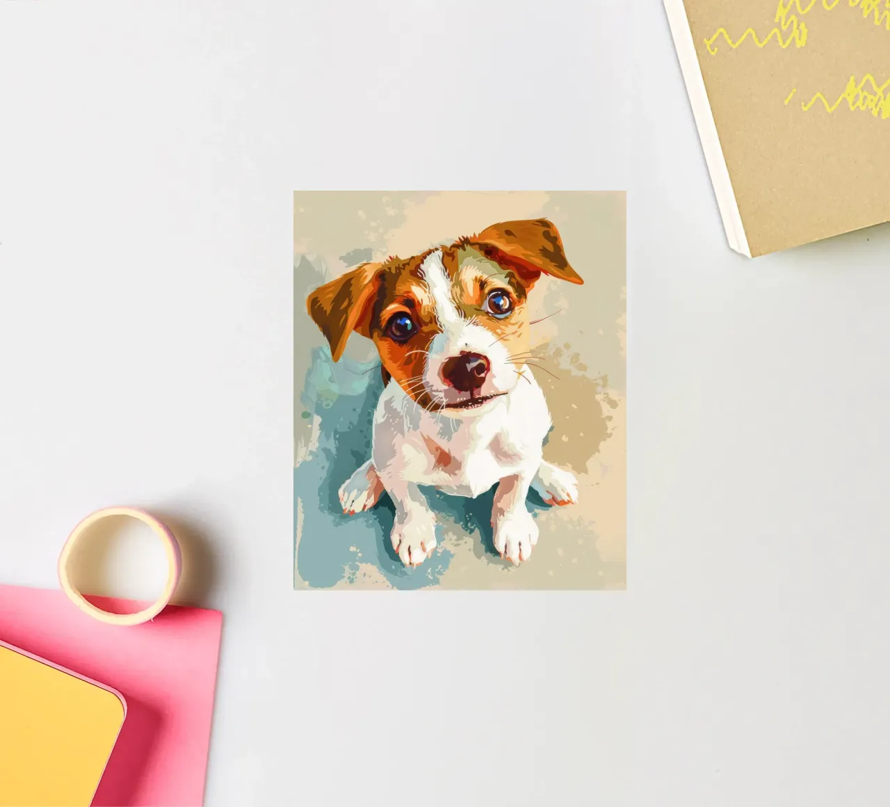 Cute puppy with expressive eyes sitting on light background sticker by DesignDoodle