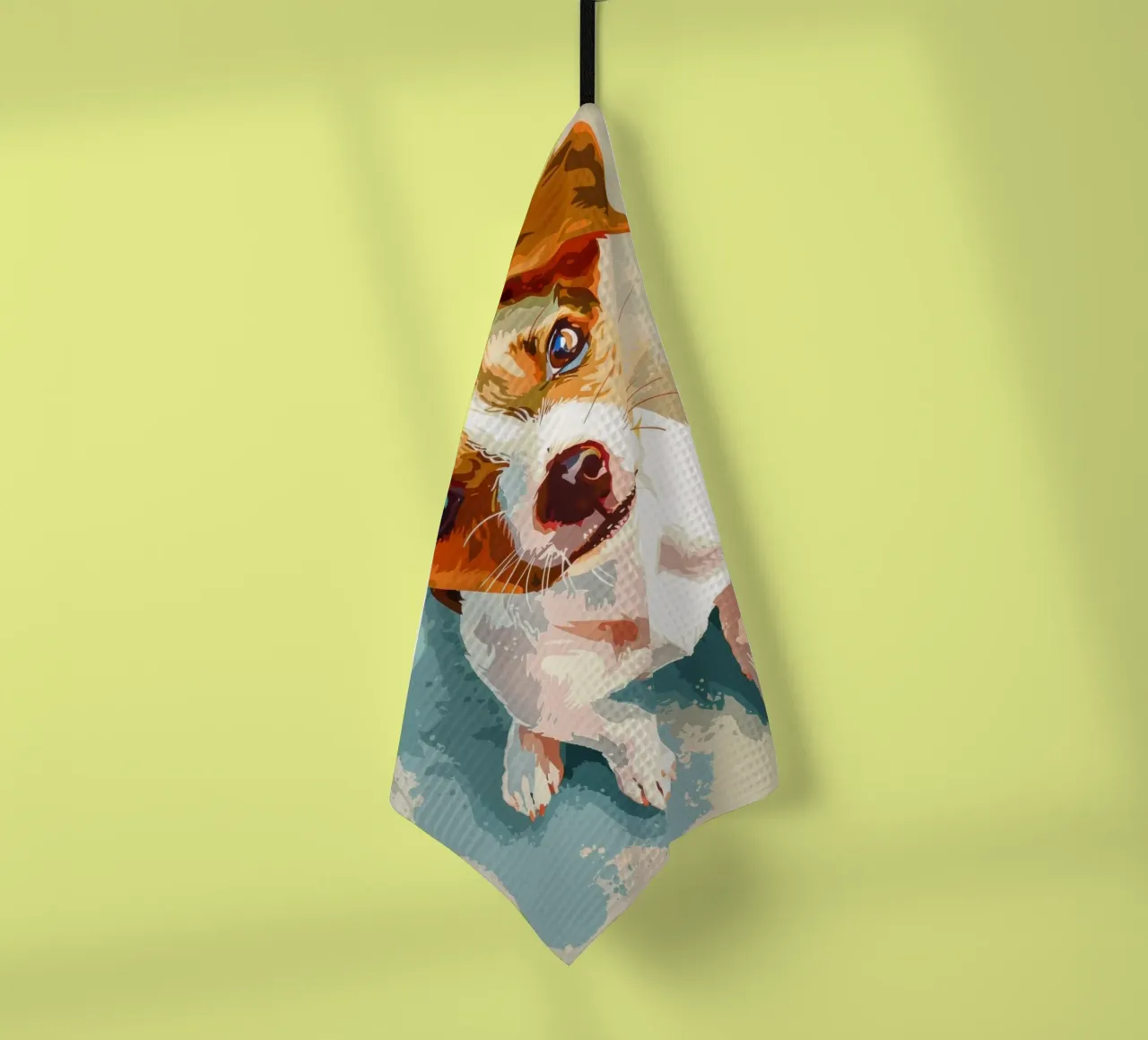 Chiot mignon aux yeux expressifs assis sur fond clair torchon de DesignDoodle