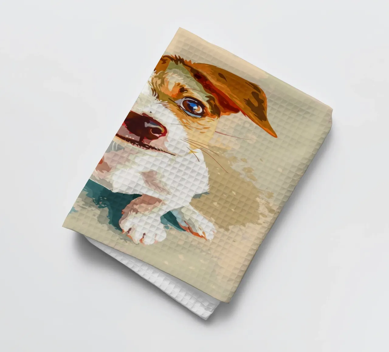 Chiot mignon aux yeux expressifs assis sur fond clair torchon de DesignDoodle