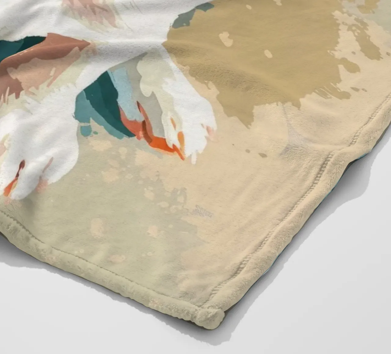 Cute puppy with expressive eyes sitting on light background fleece blanket by DesignDoodle