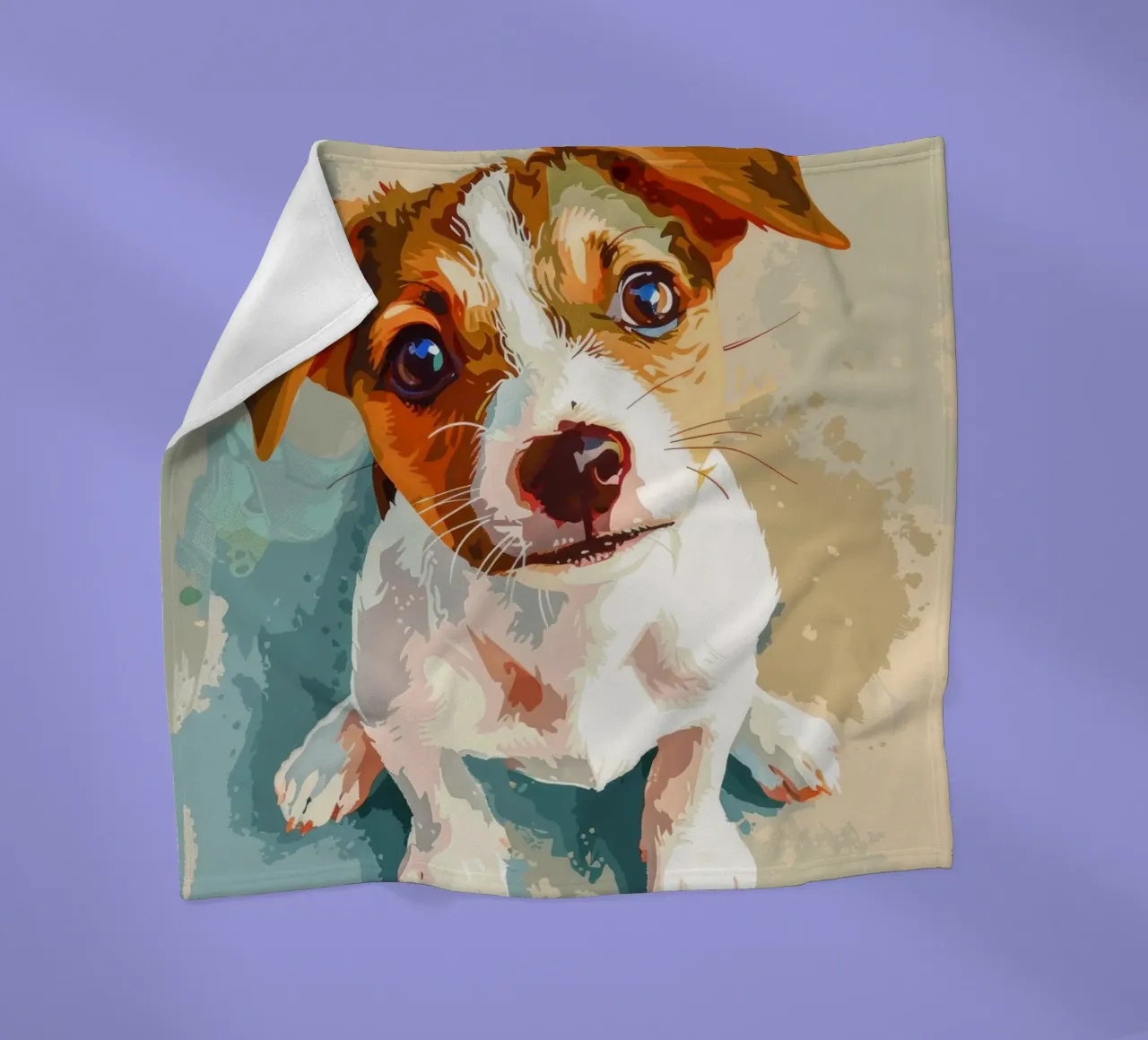 Cute puppy with expressive eyes sitting on light background fleece blanket by DesignDoodle