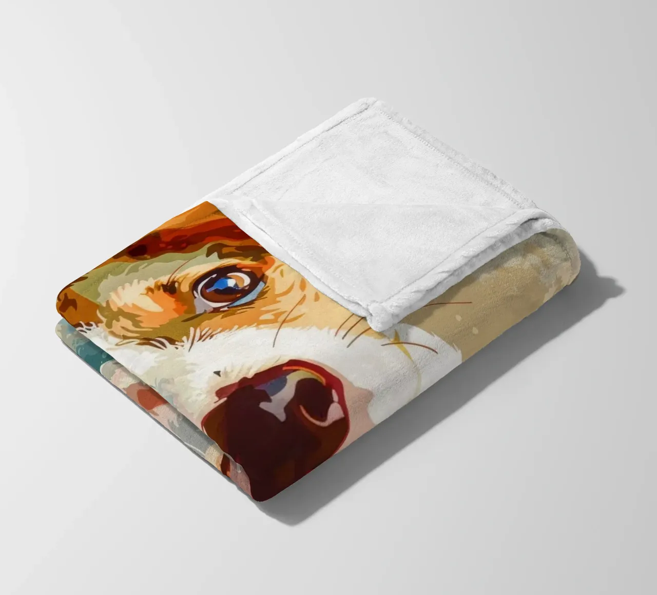 Cute puppy with expressive eyes sitting on light background fleece blanket by DesignDoodle