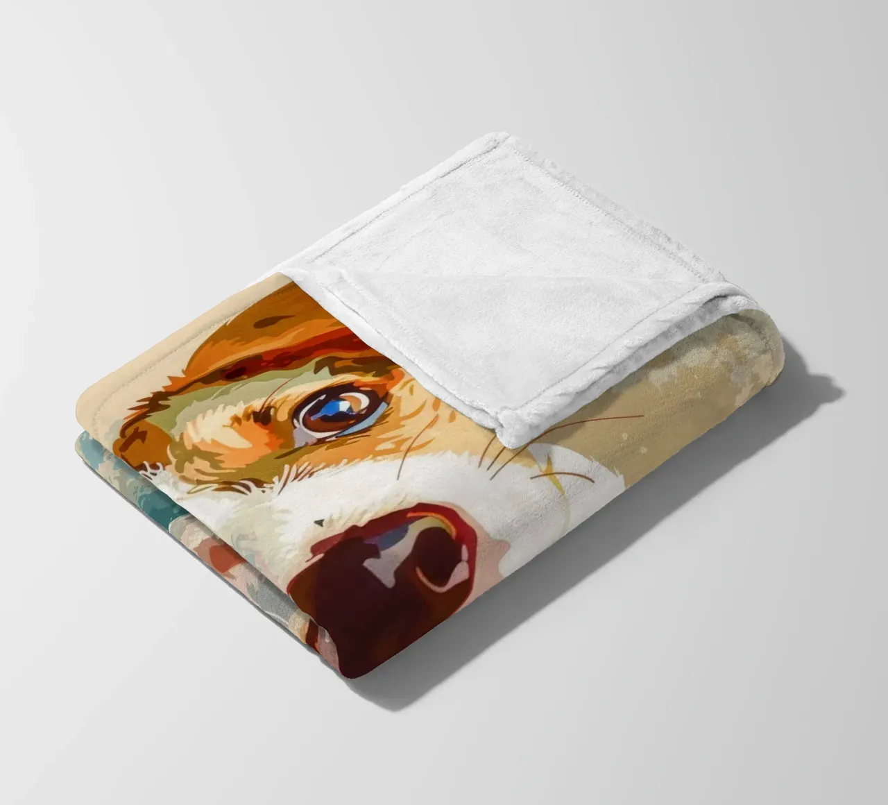 Cute puppy with expressive eyes sitting on light background fleece blanket by DesignDoodle