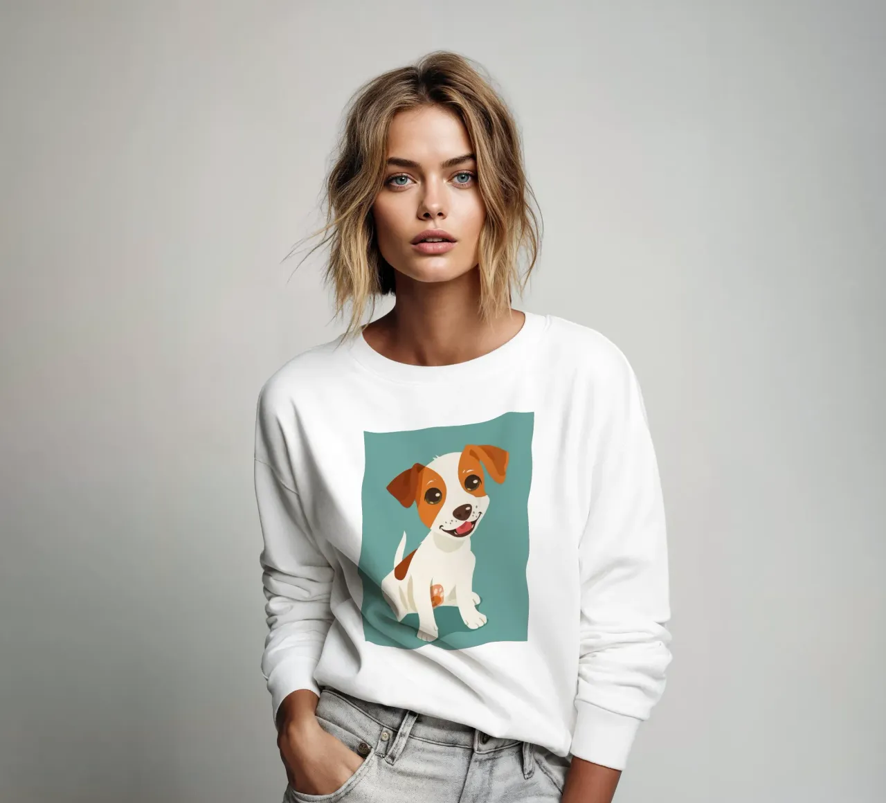 Cucciolo felice seduto e con gli occhi lucidi che guardano in modo giocoso felpa da DesignDoodle
