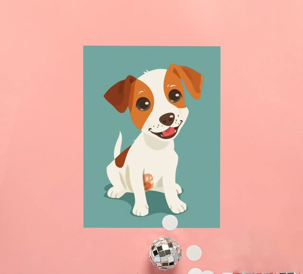 Cucciolo felice seduto e con gli occhi lucidi che guardano in modo giocoso adesivo da DesignDoodle