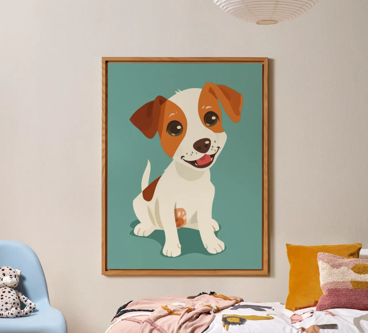Cucciolo felice seduto e con gli occhi lucidi che guardano in modo giocoso alluminio dibond da DesignDoodle