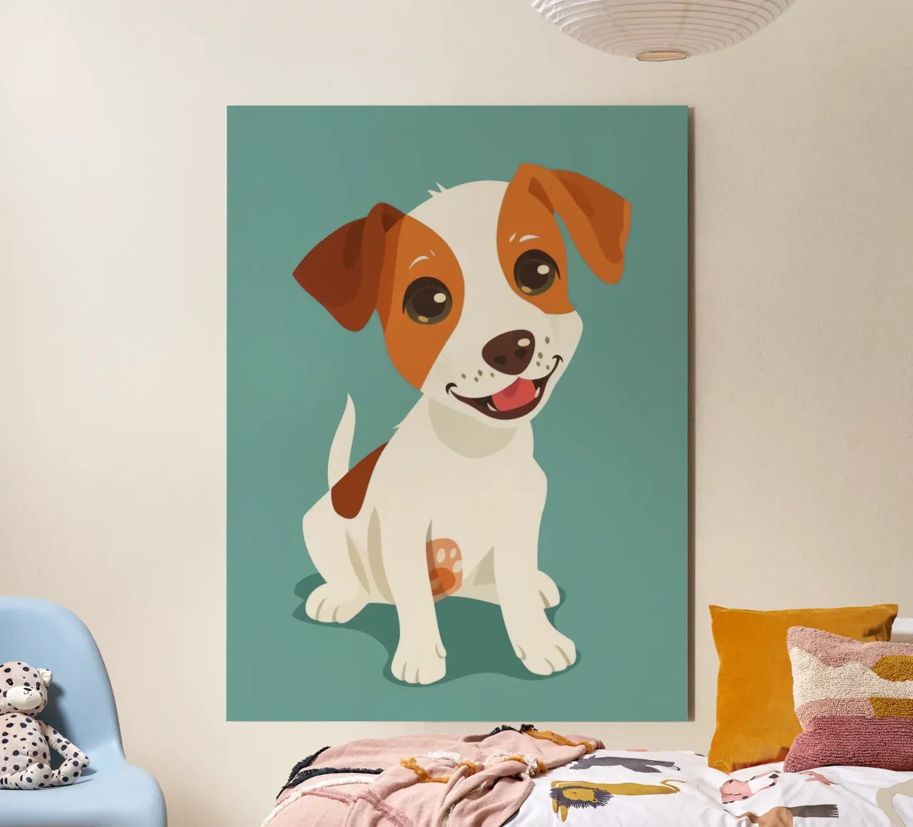 Cucciolo felice seduto e con gli occhi lucidi che guardano in modo giocoso alluminio dibond da DesignDoodle