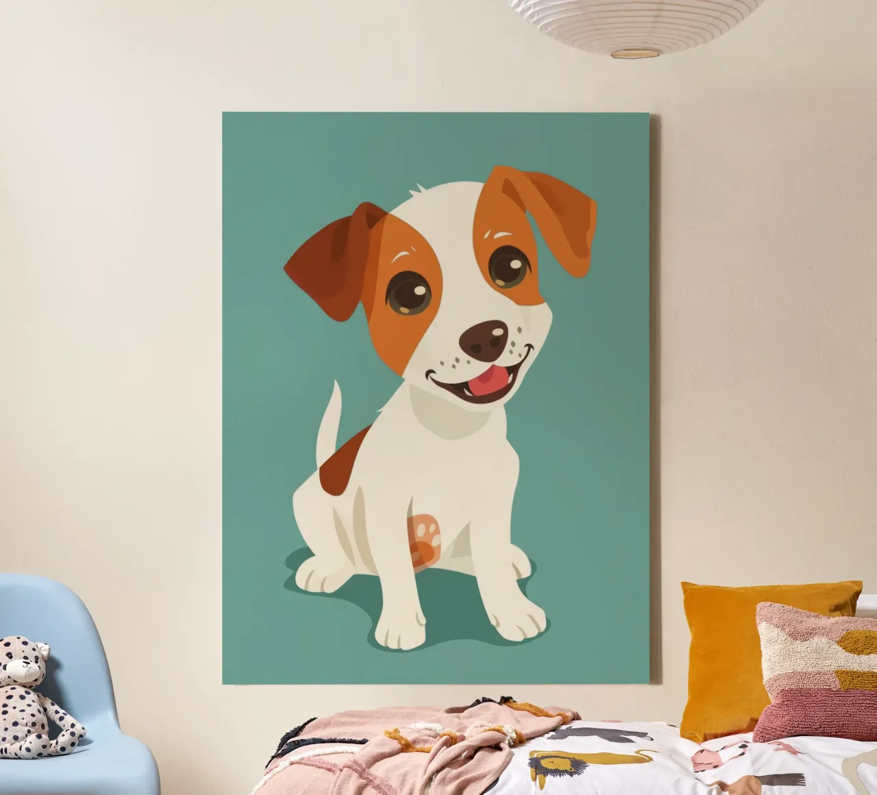 Cucciolo felice seduto e con gli occhi lucidi che guardano in modo giocoso tela con Cornice a cassetta da DesignDoodle