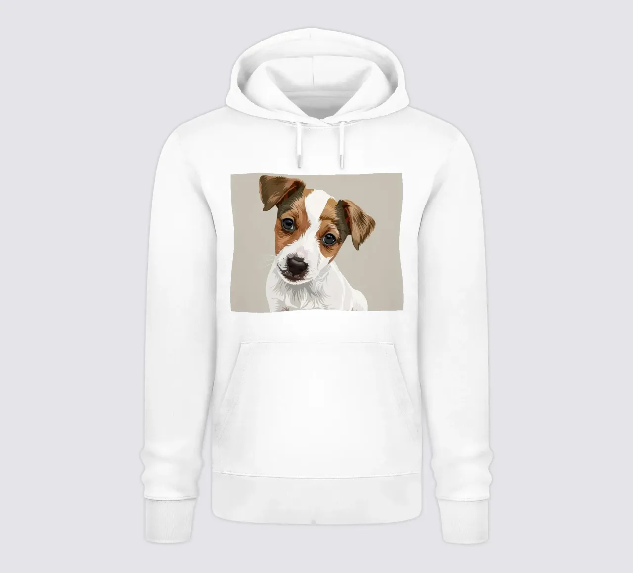 Simpatico cucciolo in posizione seduta con un'espressione curiosa felpa con cappuccio da DesignDoodle