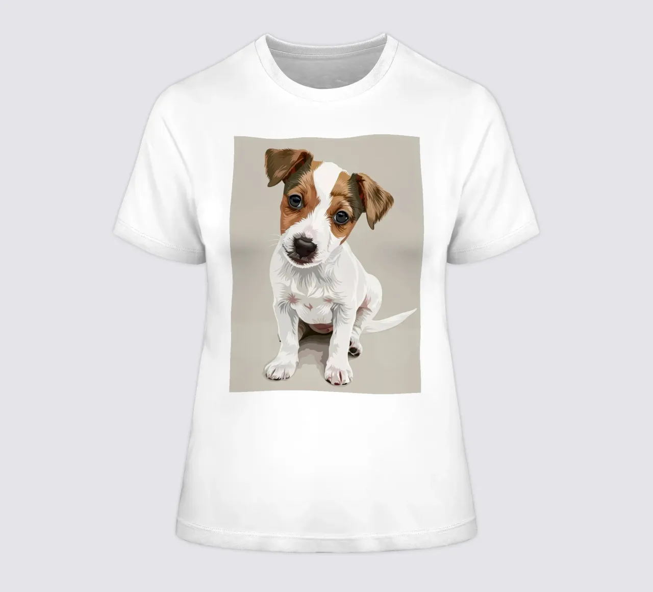 Cute puppy in a seated position with a curious expression women's fitted t-shirt by DesignDoodle