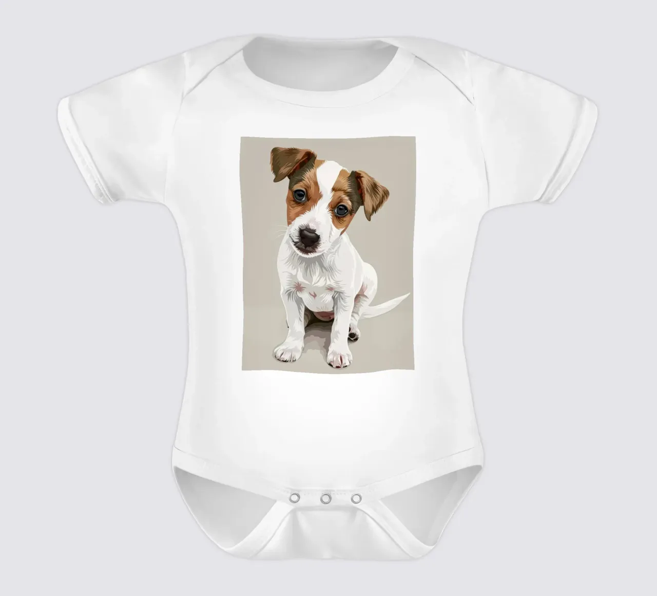 Simpatico cucciolo in posizione seduta con un'espressione curiosa body neonato maniche corte da DesignDoodle