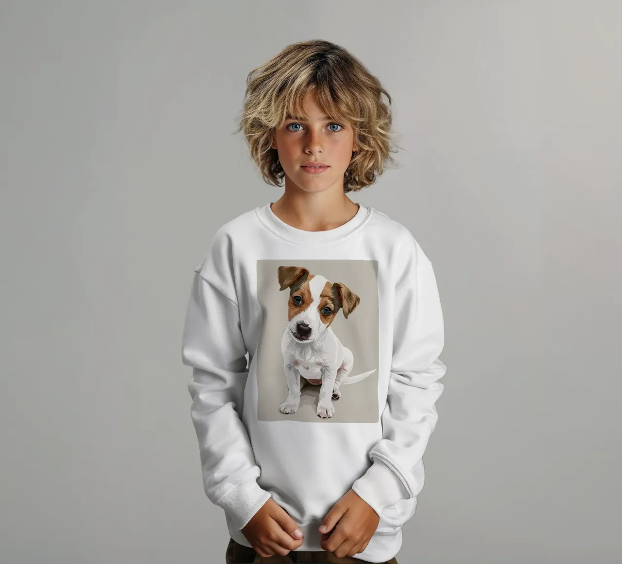 Simpatico cucciolo in posizione seduta con un'espressione curiosa felpa bambino da DesignDoodle