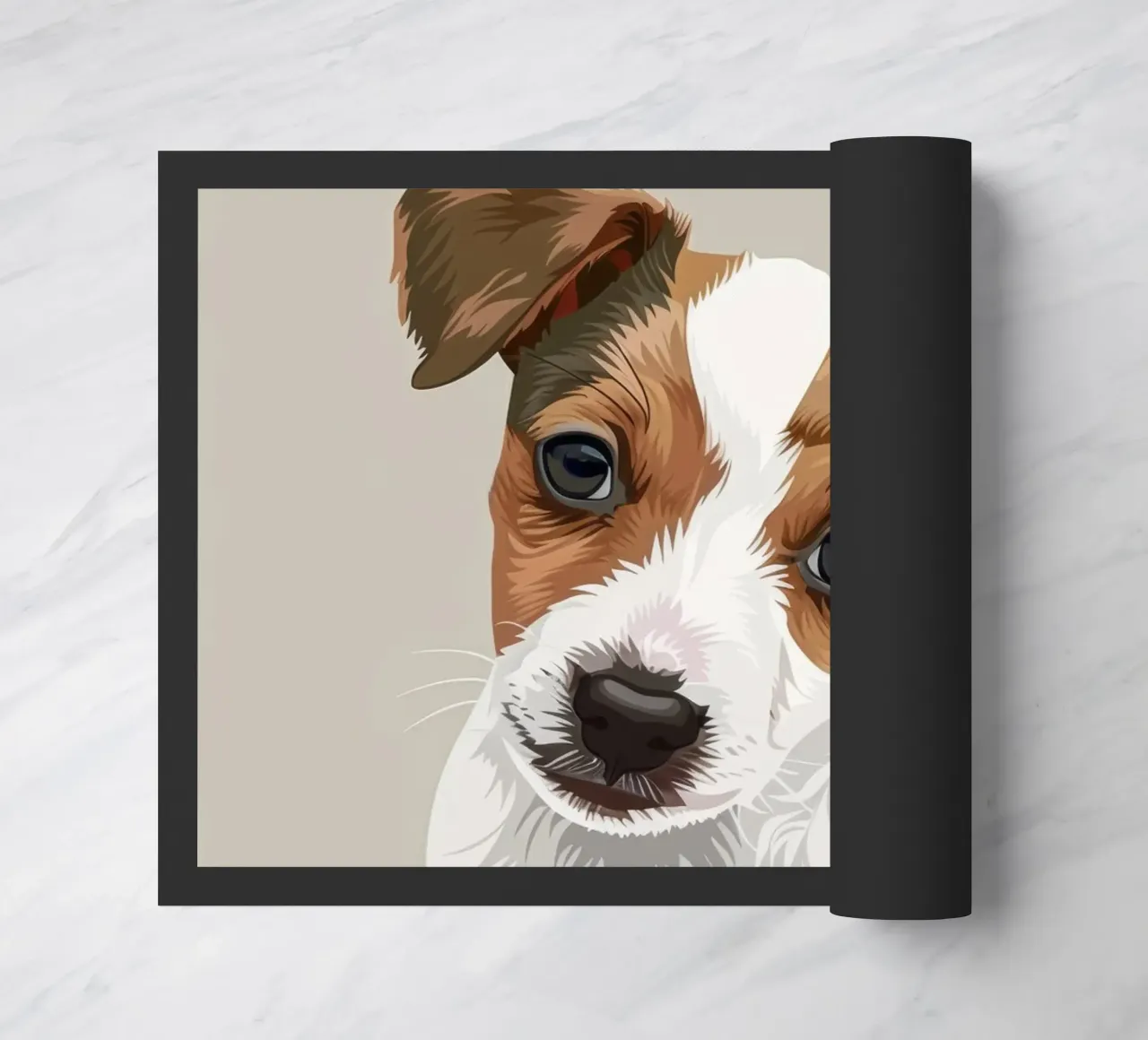 Simpatico cucciolo in posizione seduta con un'espressione curiosa zerbino da DesignDoodle