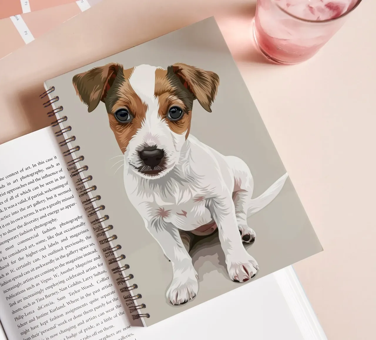 Cute puppy in a seated position with a curious expression spiral notebook by DesignDoodle