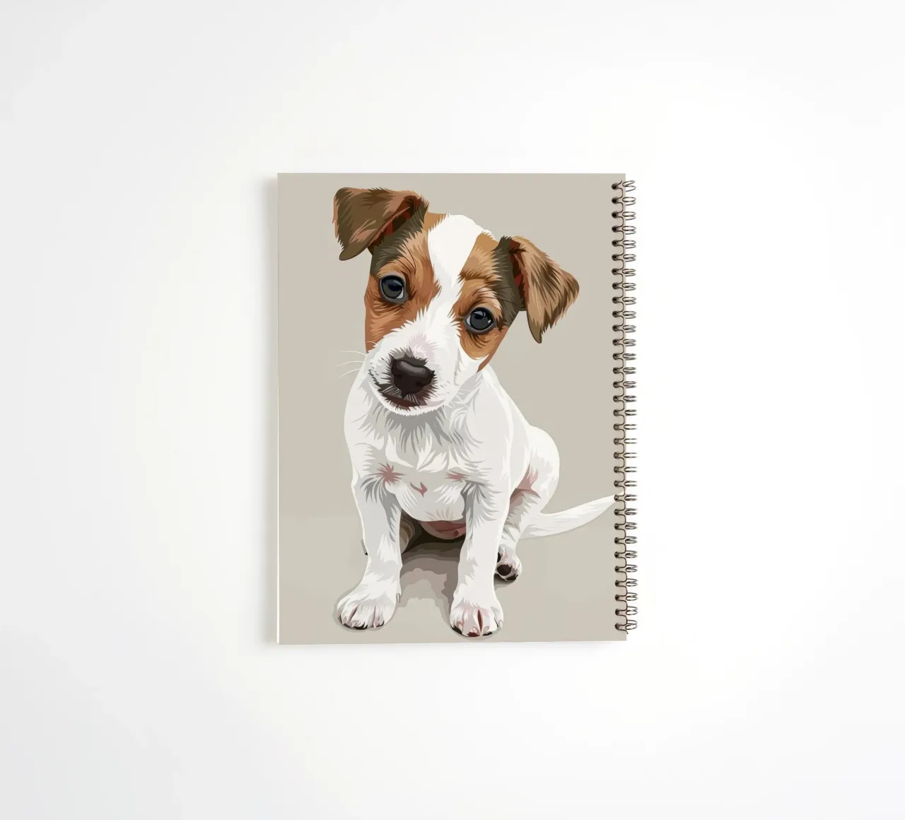 Cute puppy in a seated position with a curious expression spiral notebook by DesignDoodle