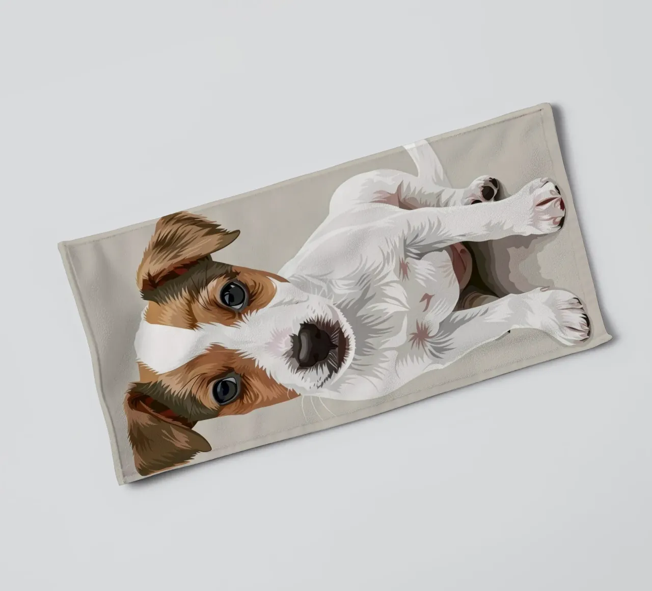 Cute puppy in a seated position with a curious expression towel by DesignDoodle