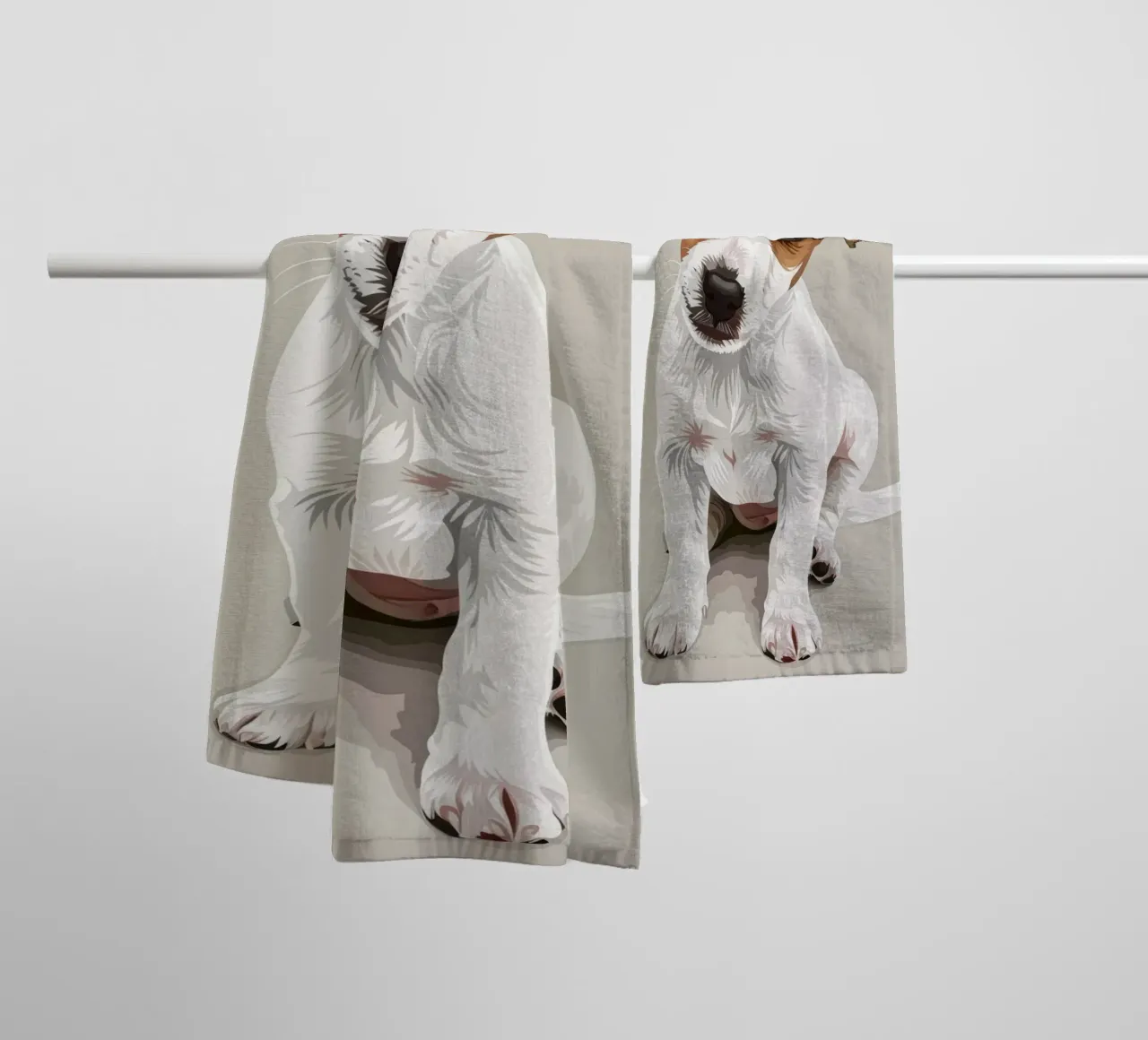 Simpatico cucciolo in posizione seduta con un'espressione curiosa asciugamano da bagno da DesignDoodle