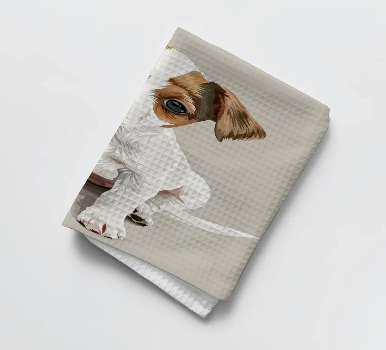 Mignon chiot en position assise avec une expression curieuse torchon de DesignDoodle
