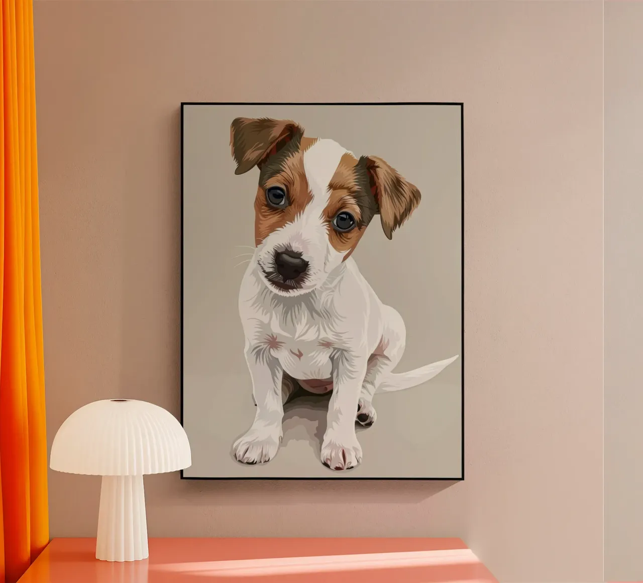 Simpatico cucciolo in posizione seduta con un'espressione curiosa plexiglass da DesignDoodle