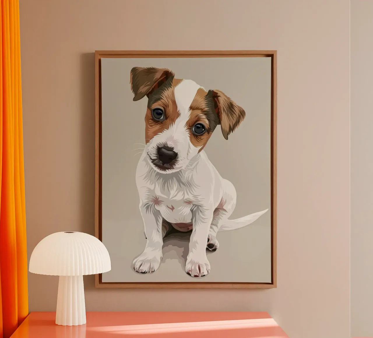 Cute puppy in a seated position with a curious expression canvas by DesignDoodle