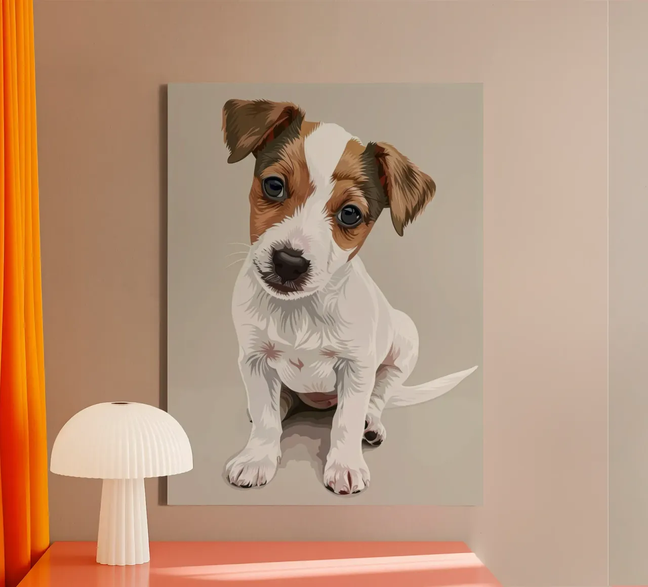 Cute puppy in a seated position with a curious expression canvas by DesignDoodle