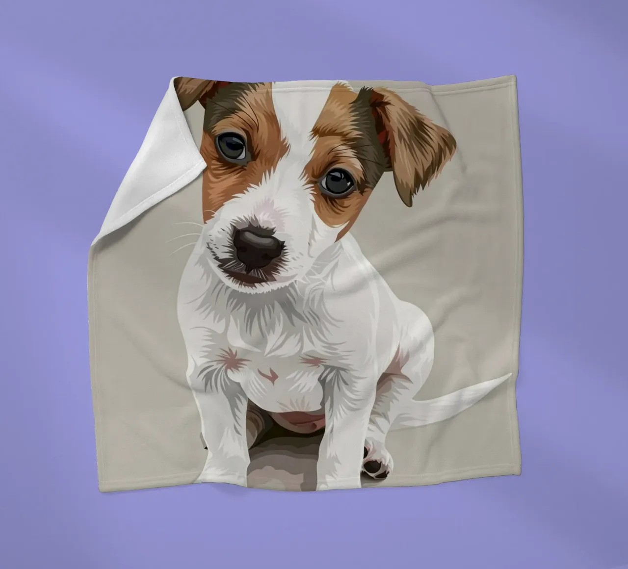 Simpatico cucciolo in posizione seduta con un'espressione curiosa coperta in pile da DesignDoodle